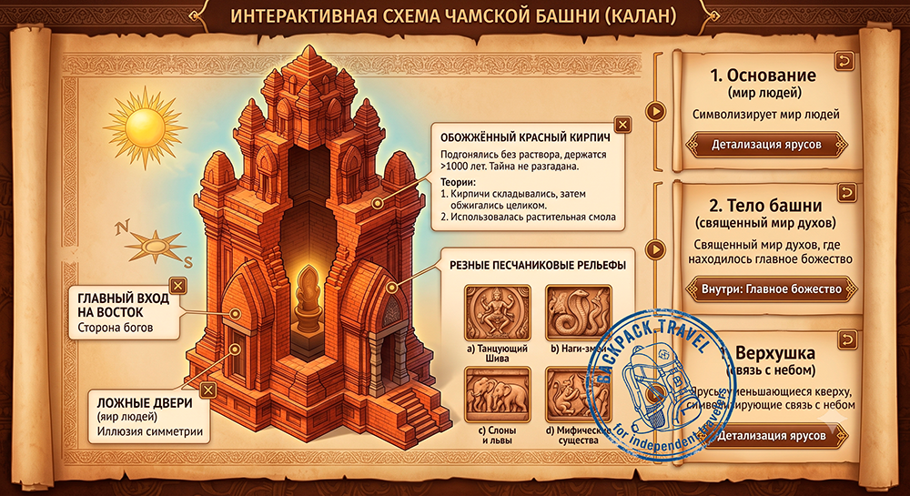 Diagram of the structure of a Cham kalan tower