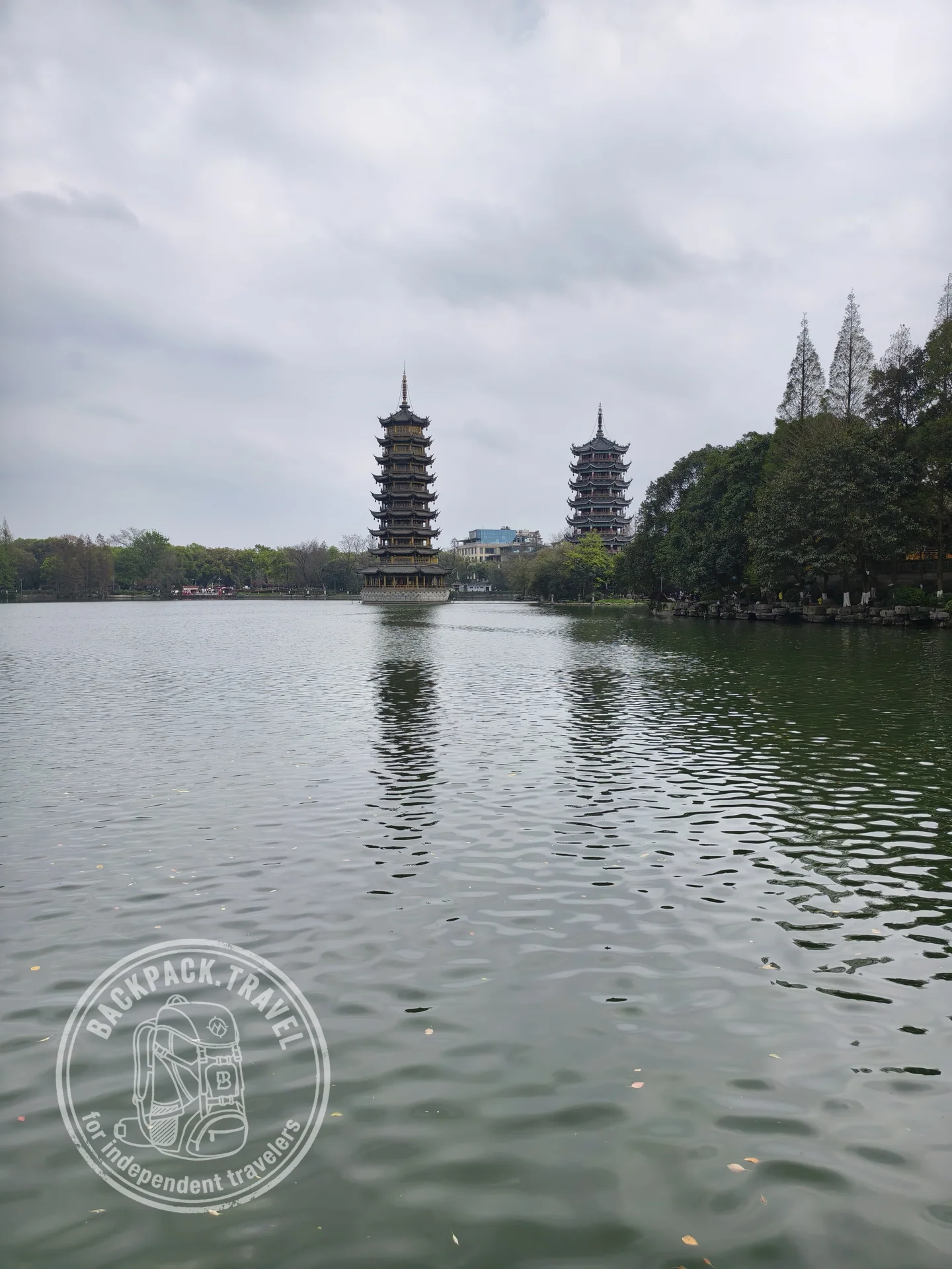 Sun and Moon Pagodas on Shanhu Lake